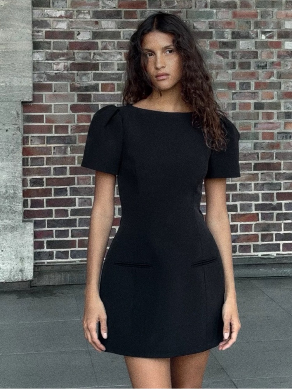 Zara Black Puff-Sleeve Mini Dress